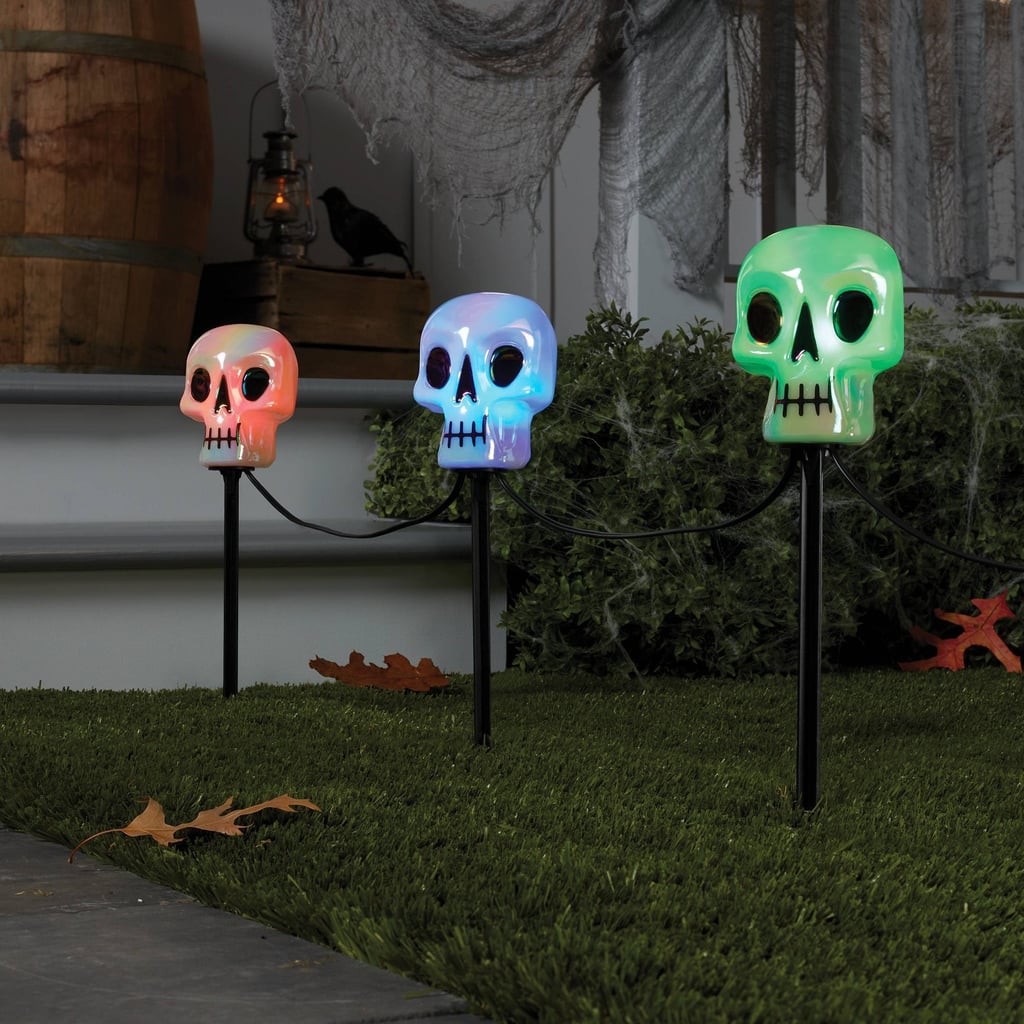 A Colorful Pathway: LED Color Changing Iridescent Skull Halloween Novelty Path Lights