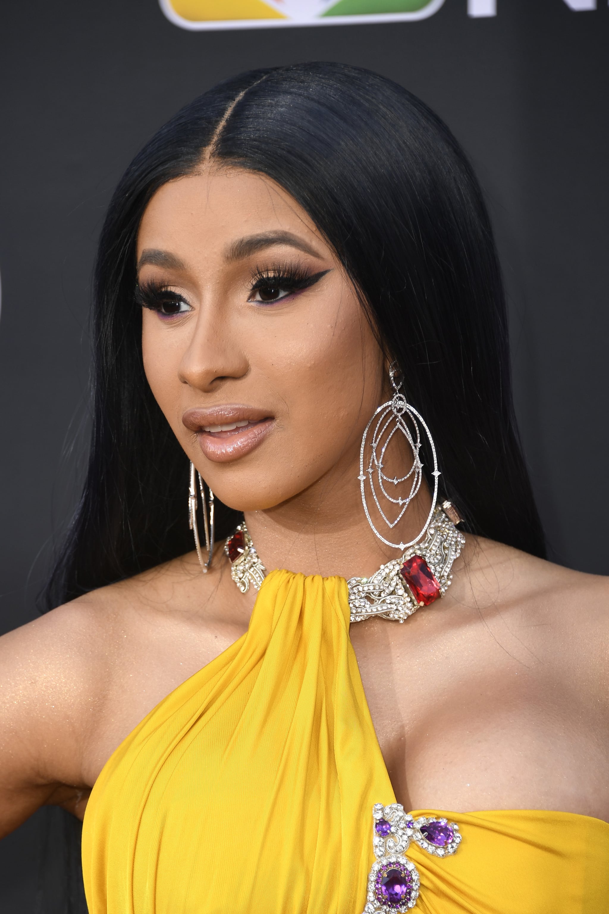 Cardi B's Louis Vuitton ponytail matches her crop top and skirt