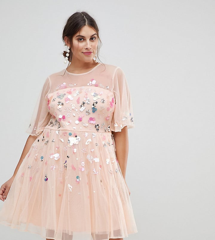 ASOS Donna Sequin Embellished Mesh Skater Minidress