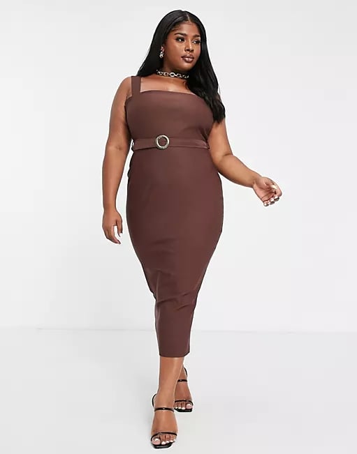 Vesper Square Neck Belted Midaxi Dress in Chocolate