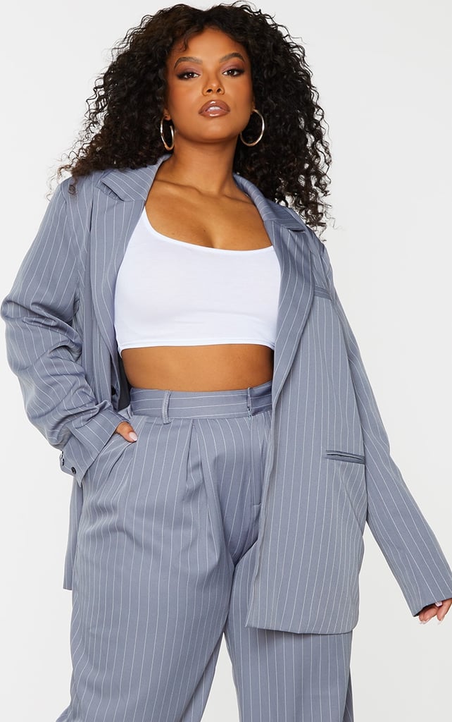 PrettyLittleThing Charcoal Grey Pinstripe Oversized Dad Blazer