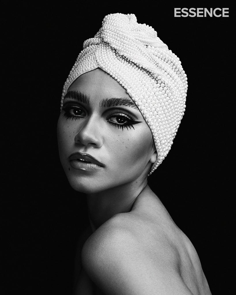 Wearing a pearl-studded turban from Maryjane Claverol.