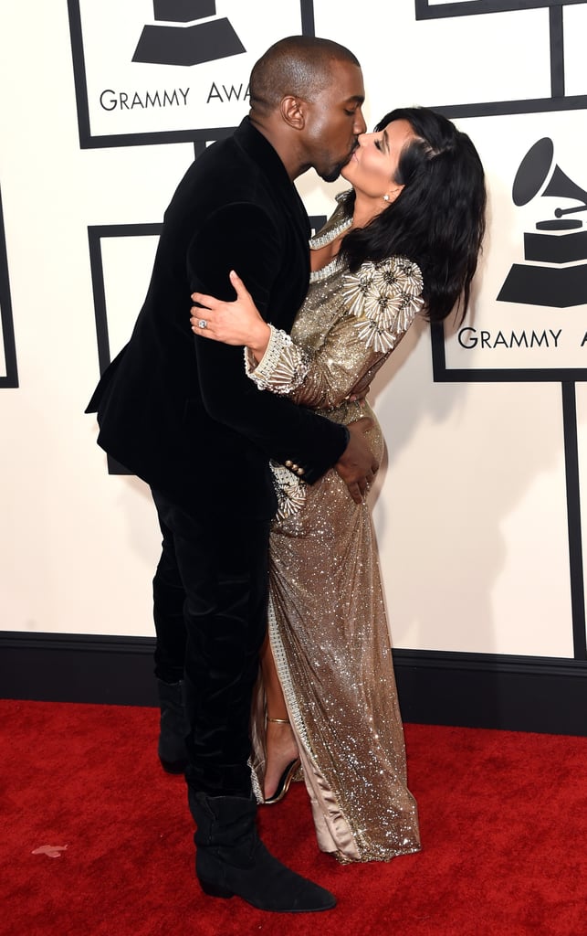 Kim Kardashian and Kanye West at the Grammys 2015