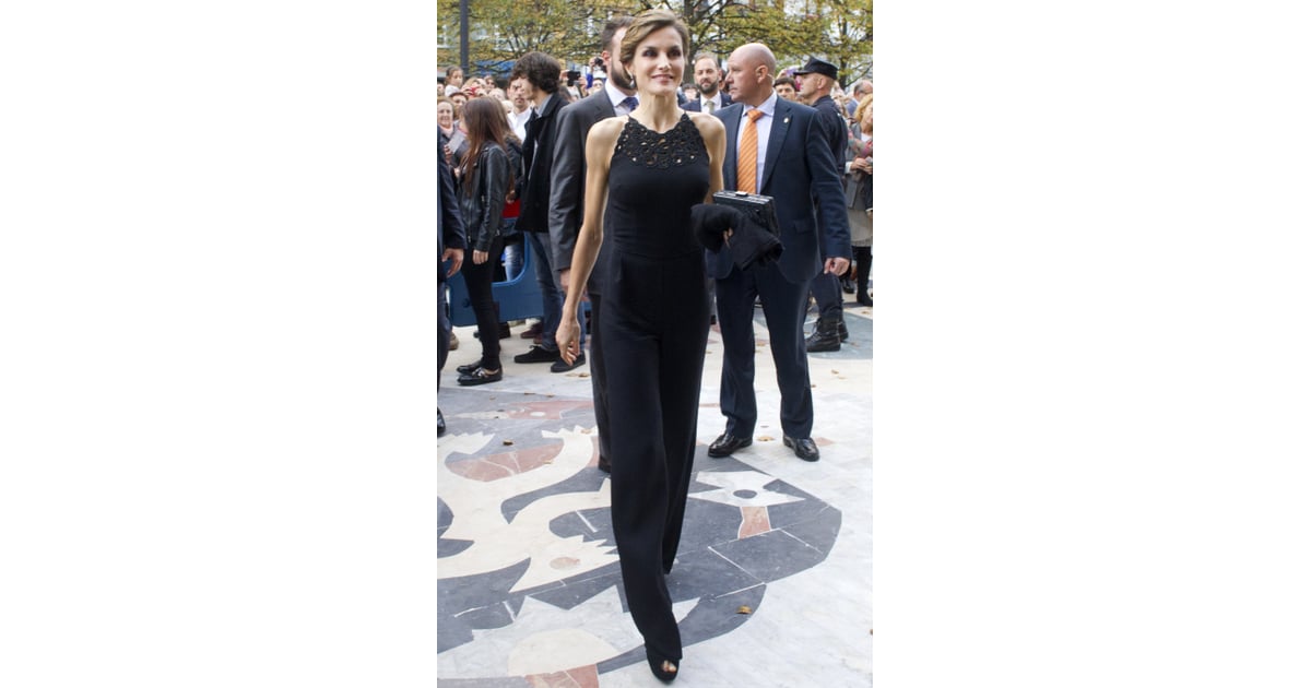 We're loving this chic black jumpsuit! | Queen Letizia of Spain's Black ...