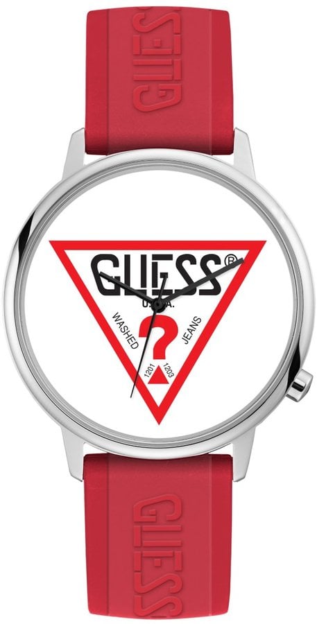 Guess Women's Originals Silver-Tone and Red Logo Watch