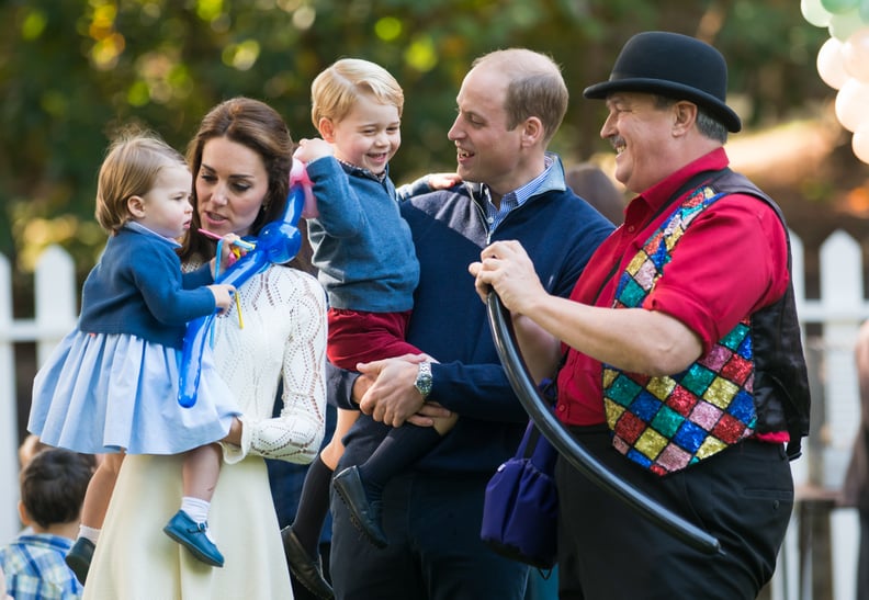 VICTORIA, BC - SEPTEMBER 29:  (NO UK SALES FOR 28 DAYS) Prince William, Duke of Cambridge, Catherine, Duchess of Cambridge, Prince George of Cambridge and Princess Charlotte of Cambridge attend a children's party for Military families during the Royal Tou