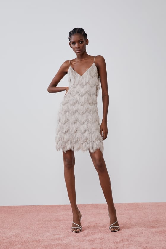 white fringe dress zara