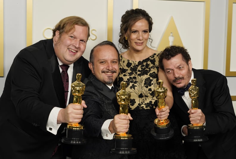 Phillip Bladh, Carlos Cortes, Michelle Couttolenc, and James Baksht at the 2021 Oscars