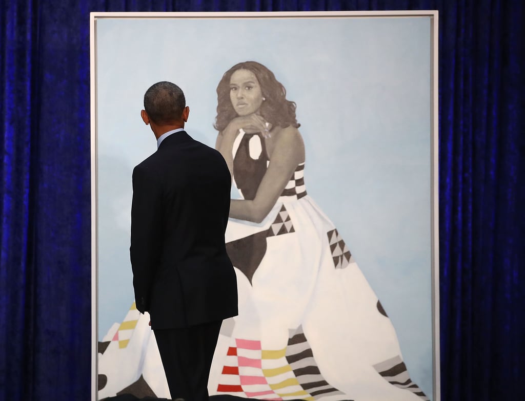 Barack Couldn't Take His Eyes Off Michelle's Official Painting at the Smithsonian's National Portrait Gallery