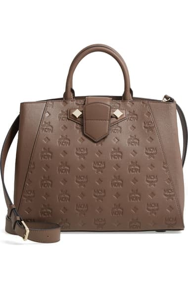 Mcm monogram best sale leather