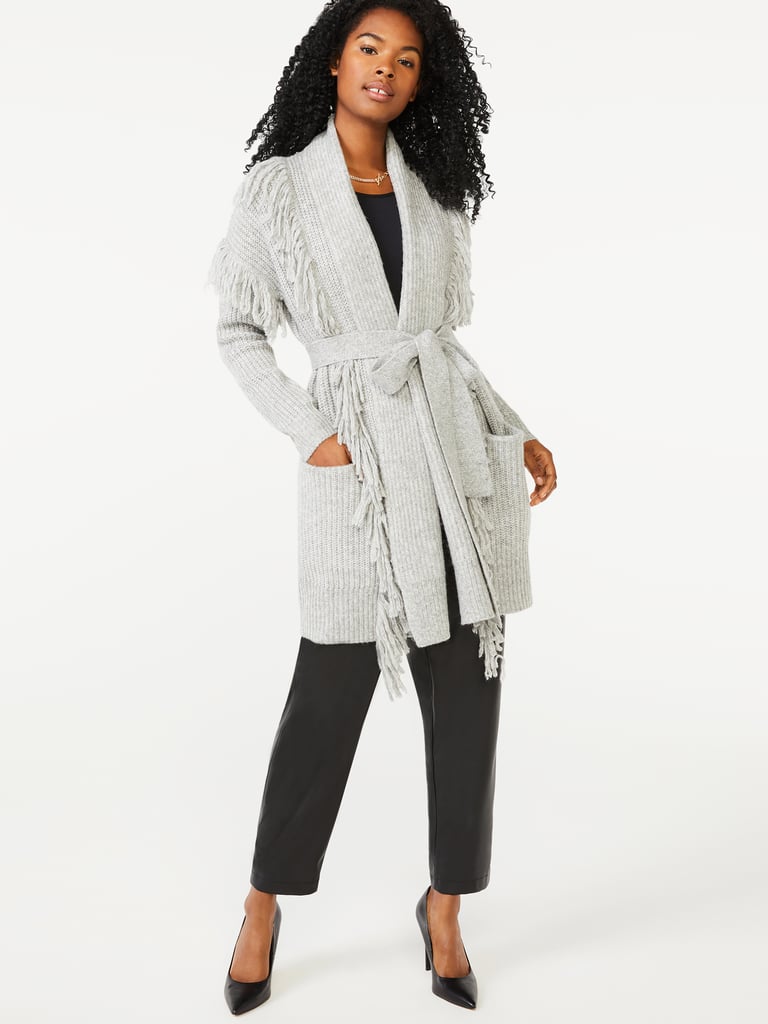 Scoop Women's Belted Fringe Cardigan