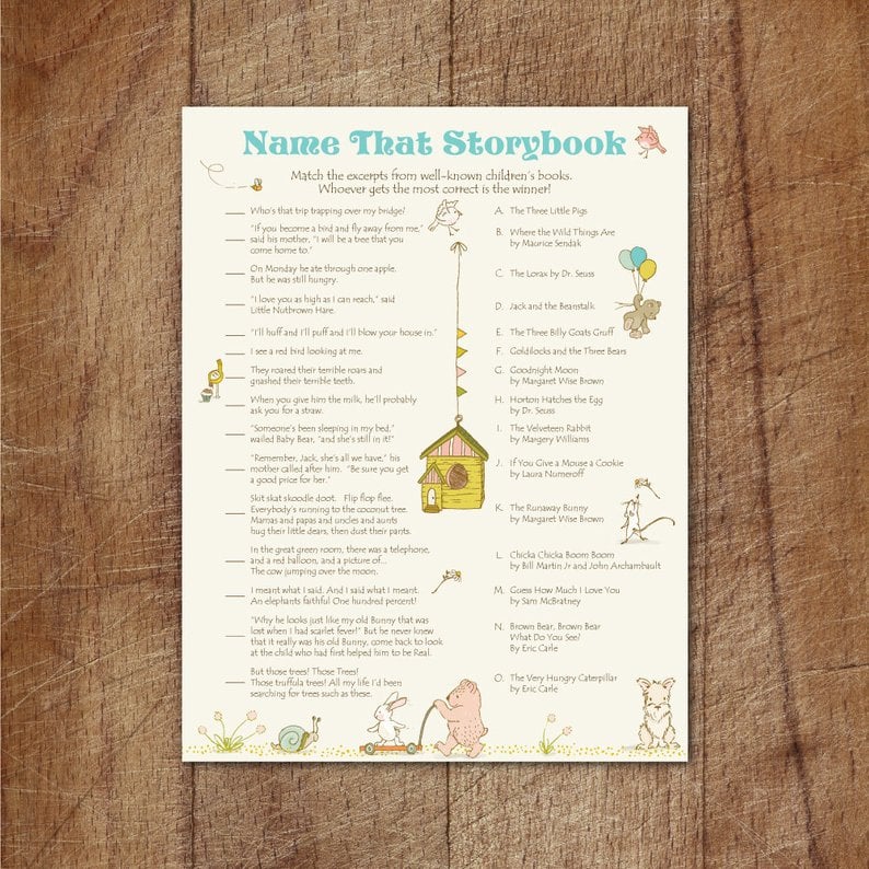 Name That Storybook Printable Baby Shower Game 50 Easy To Print Baby Shower Games Because Being Pregnant Is Already Hard Enough Popsugar Family Photo 32