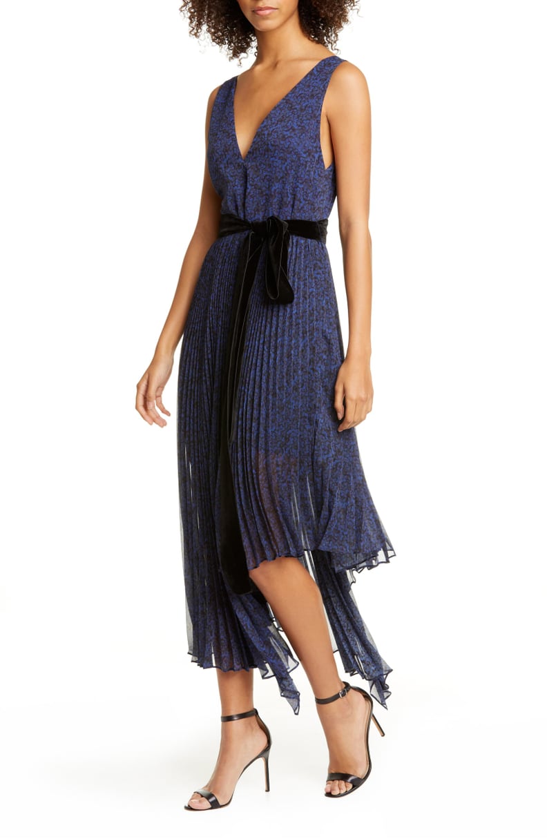 Alice + Olivia Aiden Asymmetrical Chiffon Midi Dress