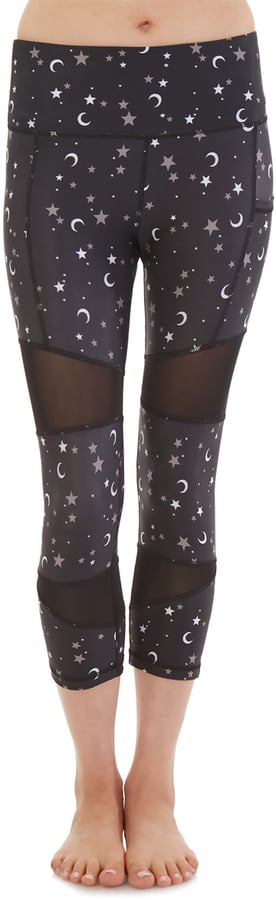 Black Star and Moon Mesh-Insert Capri Leggings