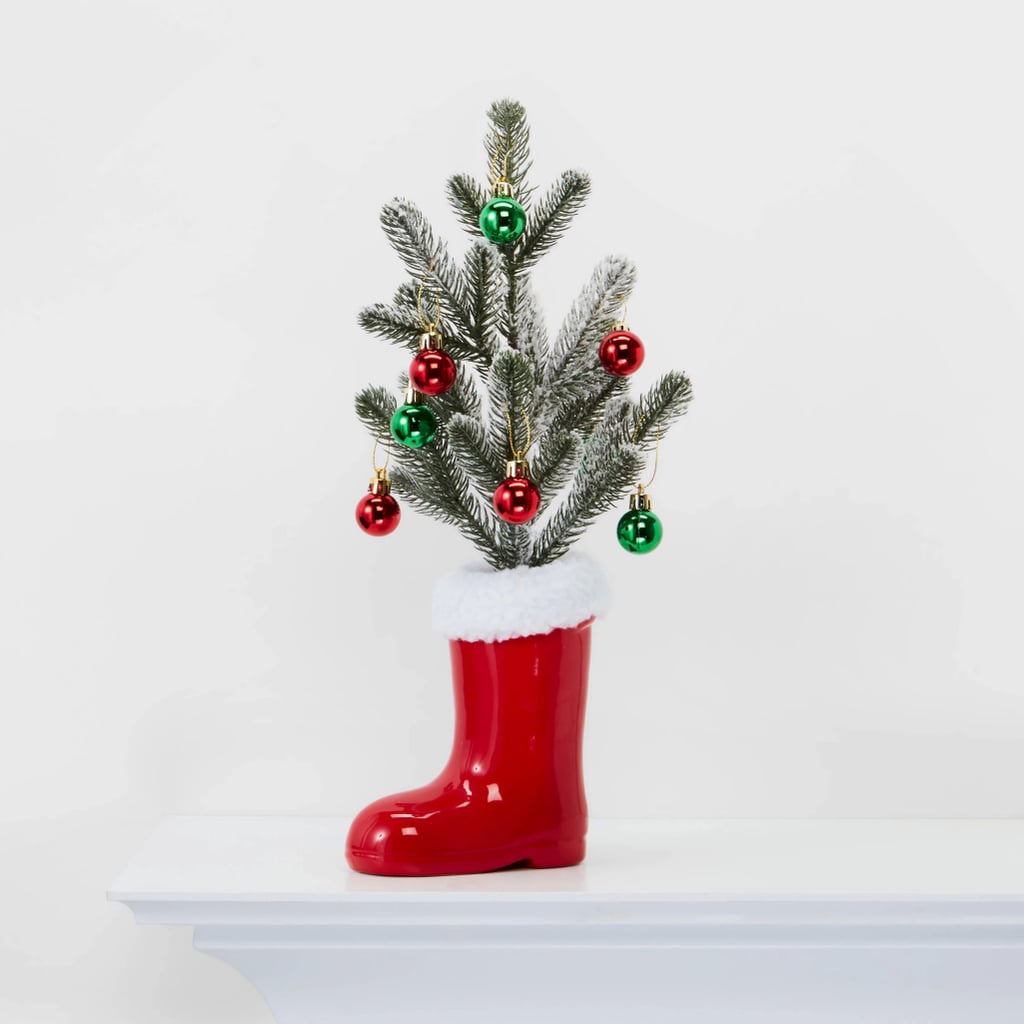 Flocked Ornament Twig in Santa's Boot Christmas Decorative Figurine