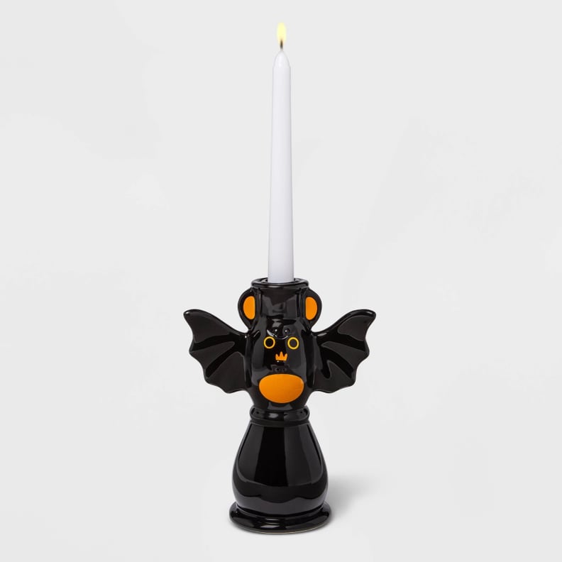 Ceramic Medium Black Bat Halloween Candle Holder