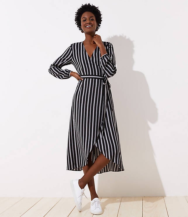 Loft Striped Midi Wrap Dress | 100 Flattering and Versatile Midi Dresses  That'll Be Sold Out by May, We're Calling It | POPSUGAR Fashion Photo 27