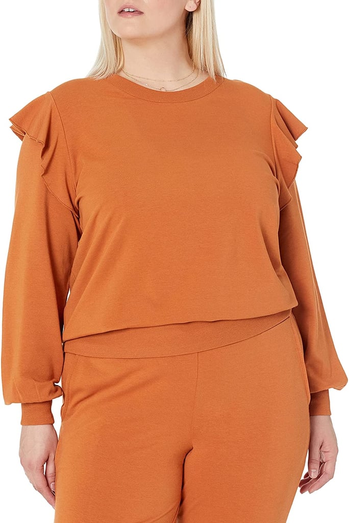 A Dash of Pumpkin Spice: The Drop Ruby Ruffle-Shoulder Supersoft Stretch Sweatshirt