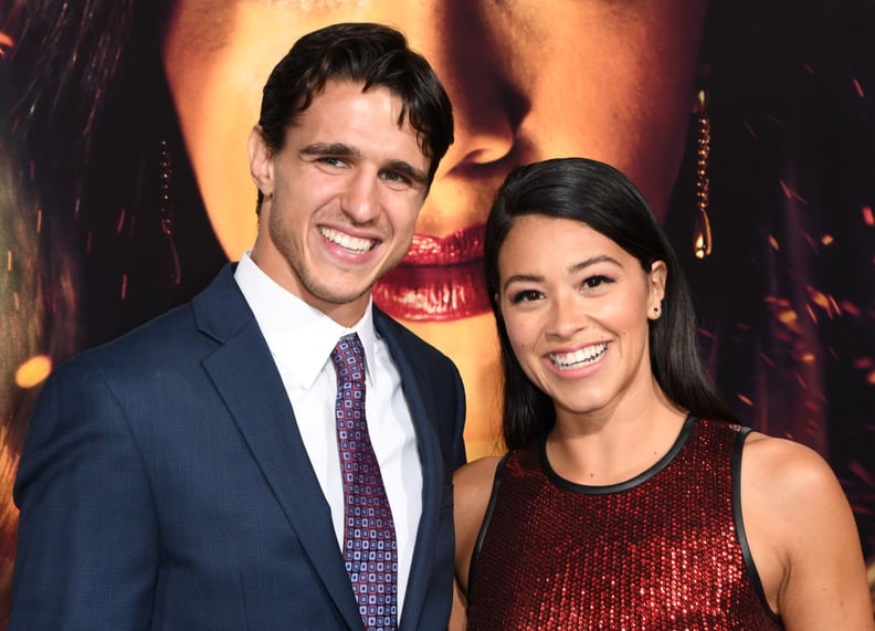 Actress Gina Rodriguez and fiance Joe Locicero arrive for the premiere of Columbia Pictures 