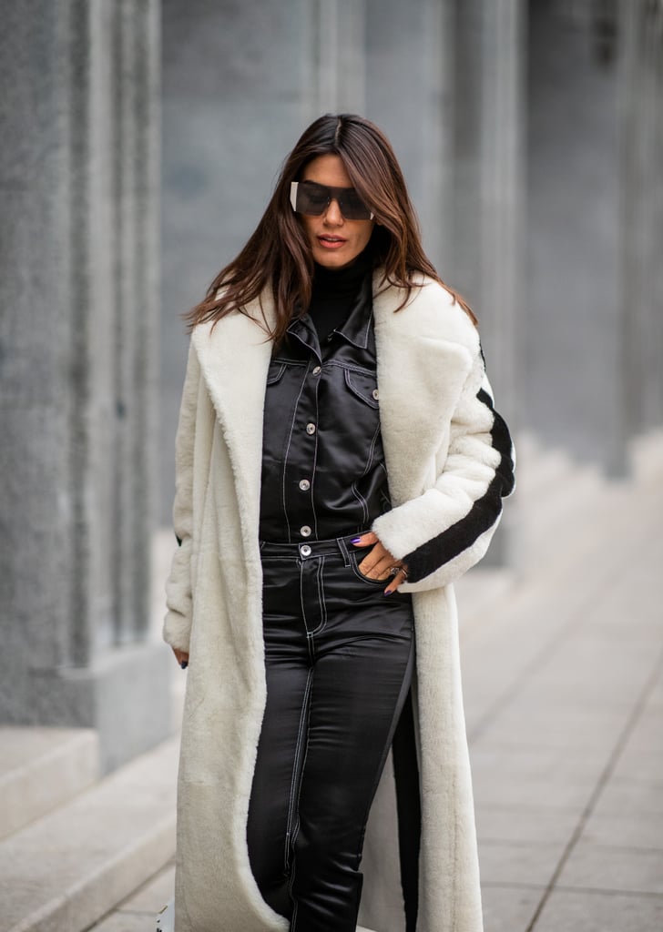 Work a flashy pantsuit underneath your going-out coat so you look ...