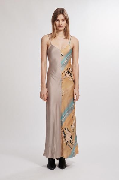 Silk Laundry Two-Tone Dress in Horses/Aluminum