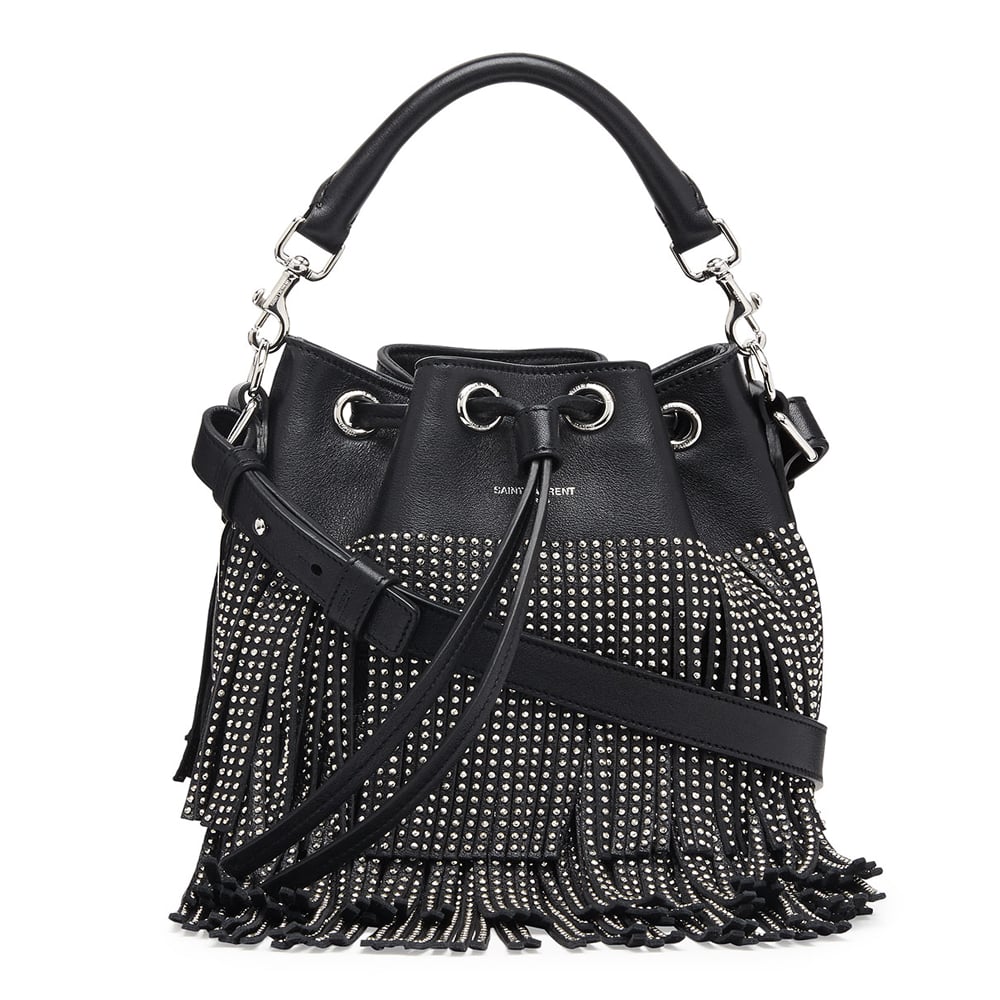 Saint Laurent Small Stud Fringe Bucket Shoulder Bag, Black ($4,250)
