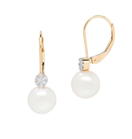 Lord & Taylor Diamond and Pearl Drop Earrings