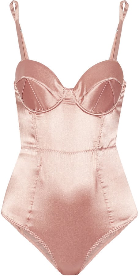 Le Fleur Du Mal Bullet Mesh-Paneled Stretch-Silk Satin Bodysuit ($350)