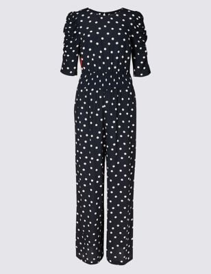 Marks and Spencer Spotted Smock Waist Ruched Sleeve Jumpsuit