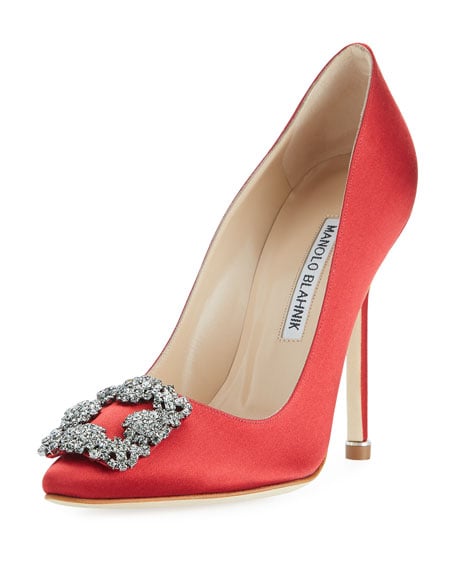 Manolo Blahnik Hangisi 115mm Satin Crystal-Toe Pump