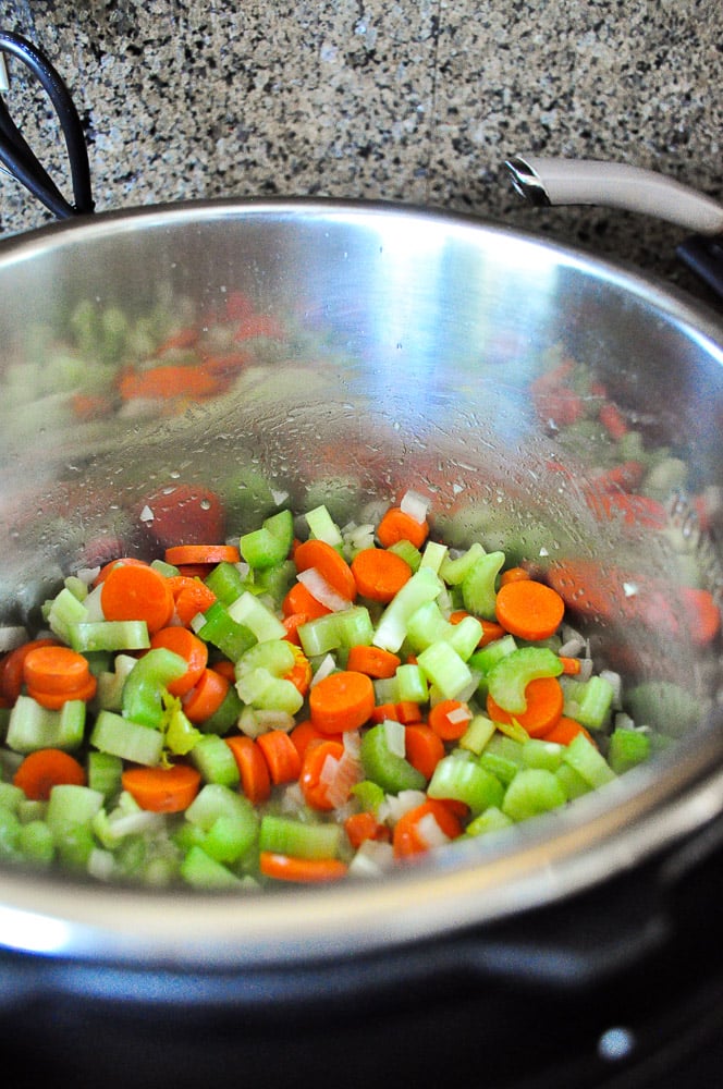 Add In the Rest of the Instant Pot Chicken Noodle Soup Ingredients