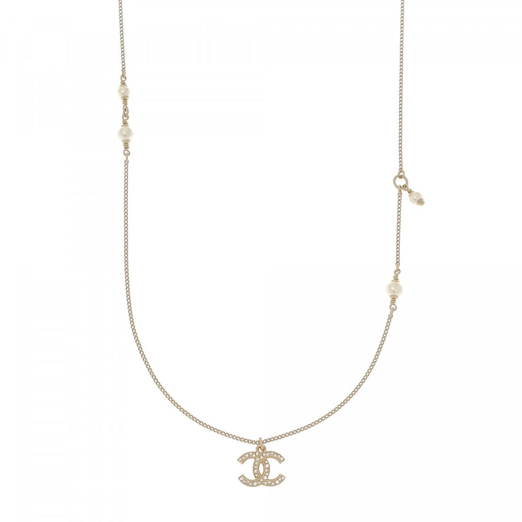 Chanel CC Logo Pendant Pearl Necklace Metal