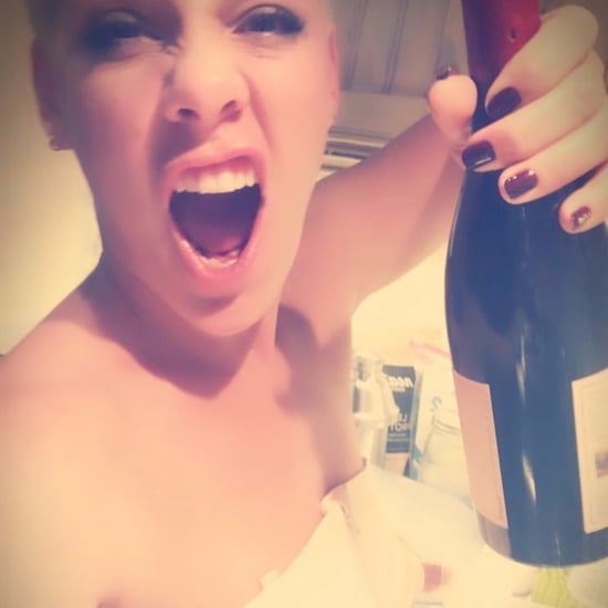 Pink Drinking Wine After Pumping