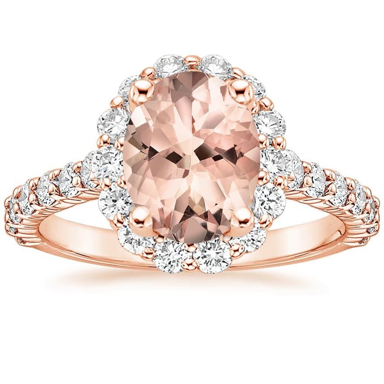 14K Rose Gold Morganite Lotus Flower Diamond Ring With Side Stones