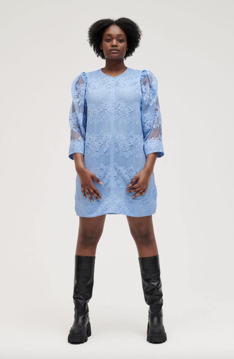 Regencycore Trend: Ganni Placid Blue Lace Puff Sleeve Mini Dress