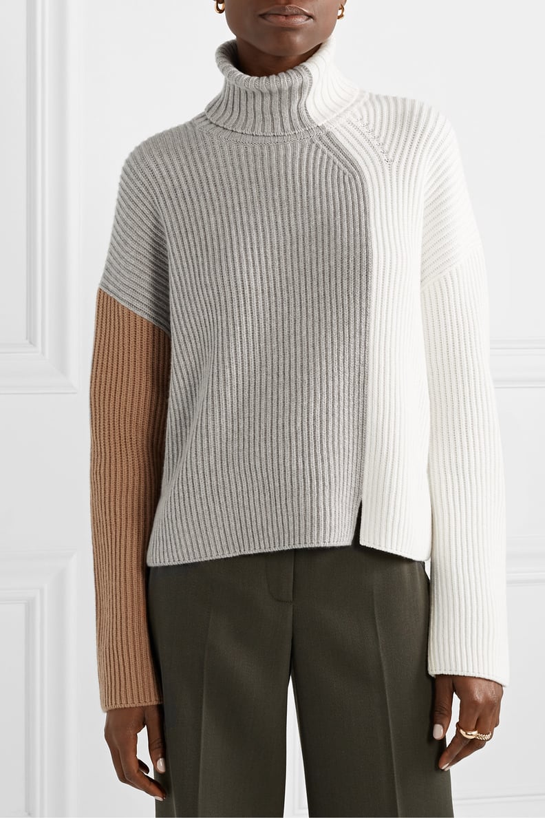 Loro Piana Color-Block Ribbed Cashmere Turtleneck Sweater