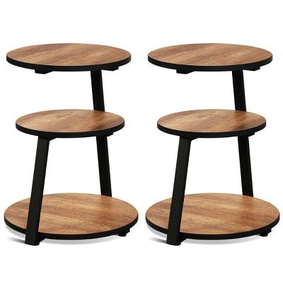 Costway Round EndTable 3-Tier Industrial Nightstand 2-piece set