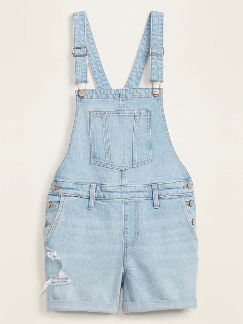 Old Navy Distressed Light-Wash Jean Shortalls