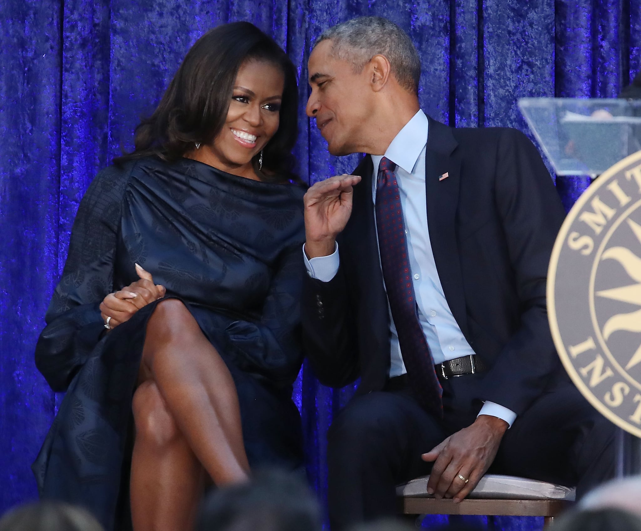 WASHINGTON, DC - FEBRUARY 12:  Former U.S. President Barack Obama and first lady Michelle Obama participate in the unveiling of their official portraits during a ceremony at the Smithsonian's National Portrait Gallery, on February 12, 2018 in Washington, DC. The portraits were commissioned by the Gallery, for Kehinde Wiley to create President Obama's portrait, and Amy Sherald that of Michelle Obama.  (Photo by Mark Wilson/Getty Images)