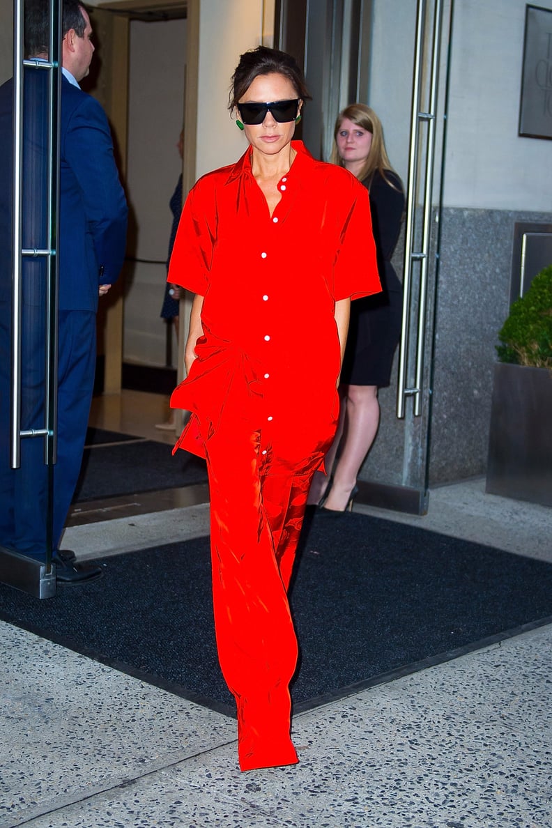 Victoria Beckham Wearing Red Silk Pajamas | POPSUGAR Fashion