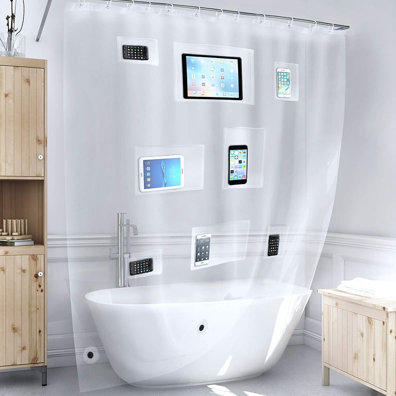Install the pockets facing outwards and eliminate the worry of dropping your devices in the tub.