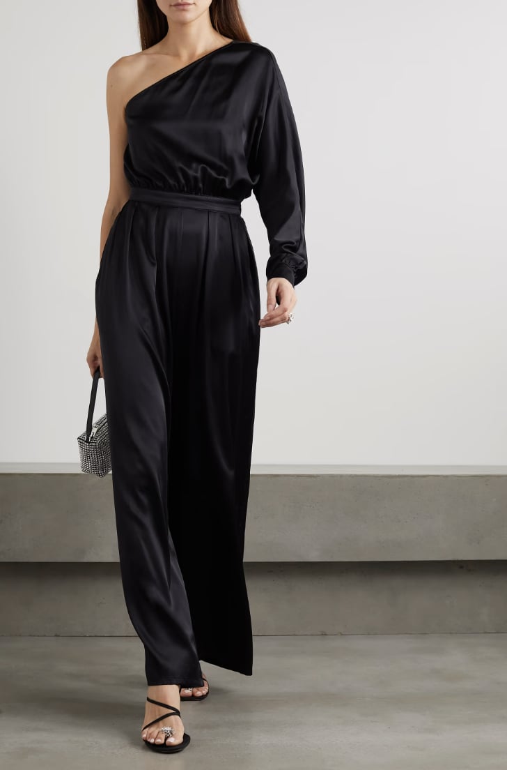 Rivet Utility Flirt One-Sleeve Silk-Blend Satin Jumpsuit