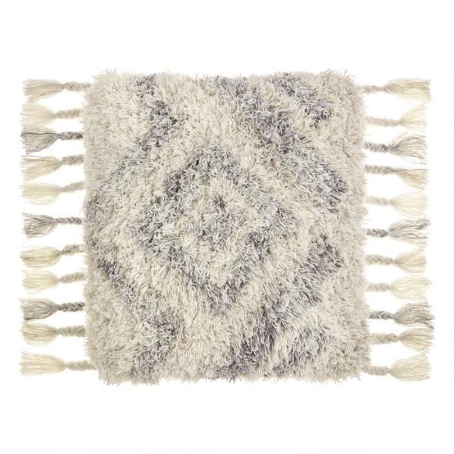 Cream And Gray Shag Indoor Outdoor Throw Pillow 50 Home Decor