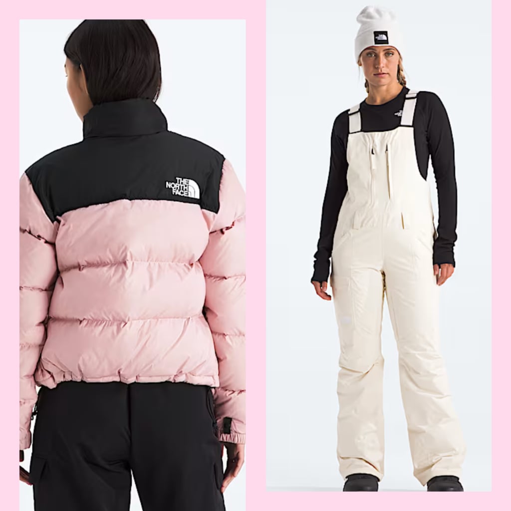 Split image featuring The North Face outerwear and footwear.