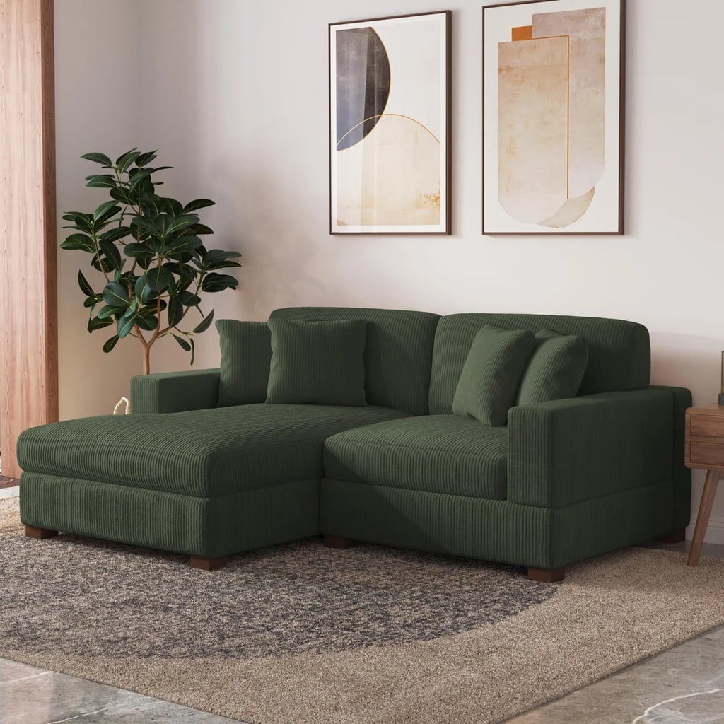 Ebern Designs Milbrey 2-Piece Corduroy Modular Sectional ($580, originally $764) 
This cozy two-piece sofa is the perfect fit for those looking to furnish a tight space. Thanks to the L-shape, the mismatched cushions offer multiple types of seating in the narrow design. Choose one of the seven different colors of luxurious corduroy fabric to instantly give your room a cozy feel.
What we love:

While small, this design still offers multiple types of seating for a more customizable experience.
It has an adjustable headrest and removable seat cushions for easy cleaning.

Who it's best for:

The soft fabric paired with supportive cushions is the perfect middle ground in terms of firmness. 
This design is ideal for someone styling a smaller, low maintenance space.

Who should avoid it:

This sectional only seats two people with some assembly required. 

The Details: Width: 81.6" | Height: 33.2" | Depth: 63" | Upholstery: Corduroy | Color Options: 7
