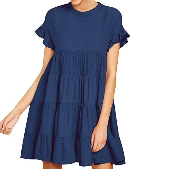Joteisy Women s O Neck Ruffle Short Sleeve Tiered Casual Mini