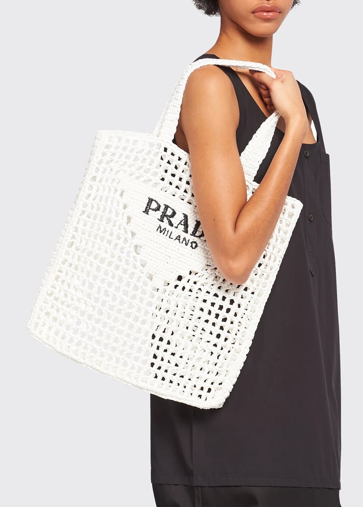 Prada Bicolor Woven Logo Shopper Tote Bag