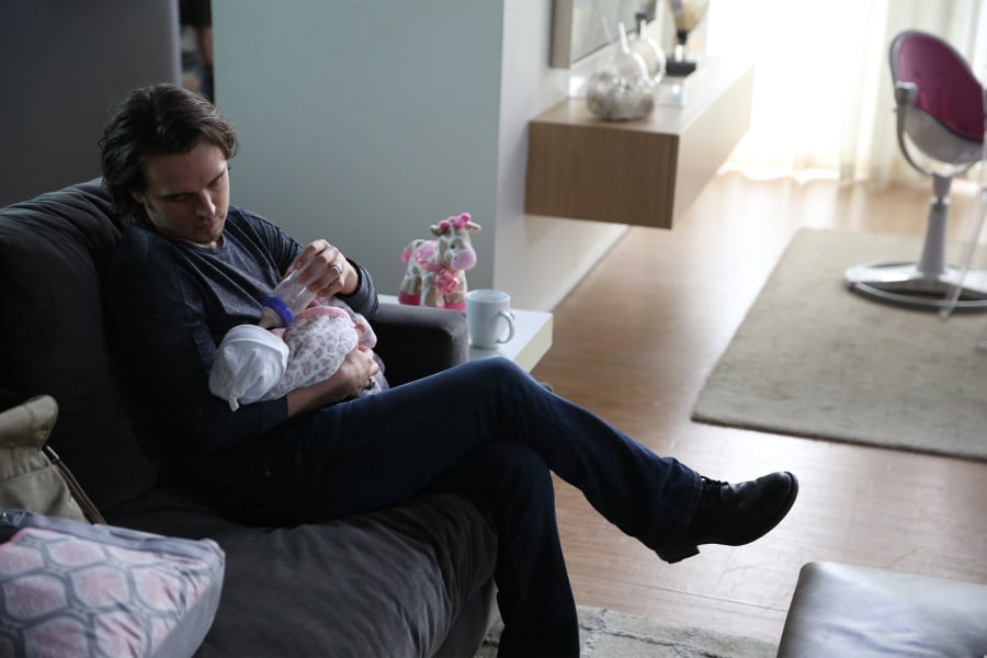 Here's Avery (Jonathan Jackson), just minding his own business with his kid.
