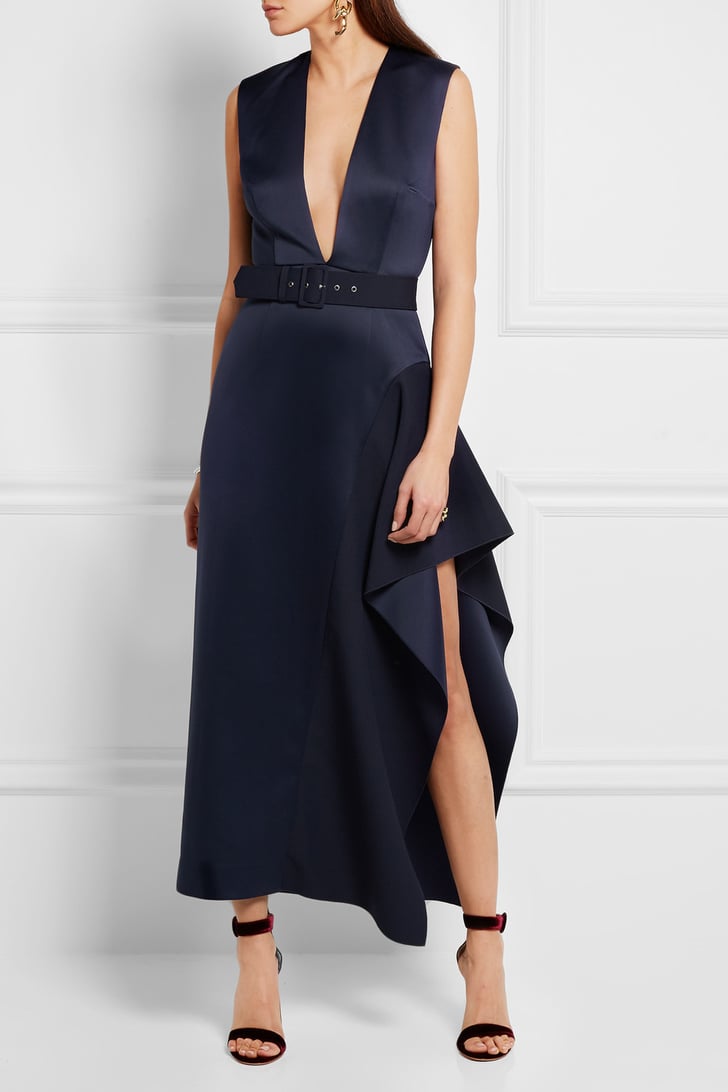 Solace London Simpson Asymmetric Belted Charmeuse Midi