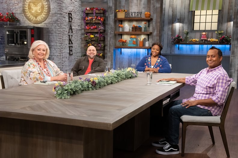Group of judges Nancy, Duff and Kardea with host Ali at judging table, as seen on Spring Baking Championship, Season 7.
